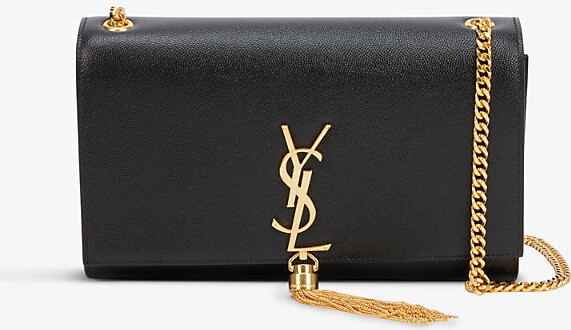 Ysl Kate Croc-Embossed Wallet on Chain, Black Calf Leather