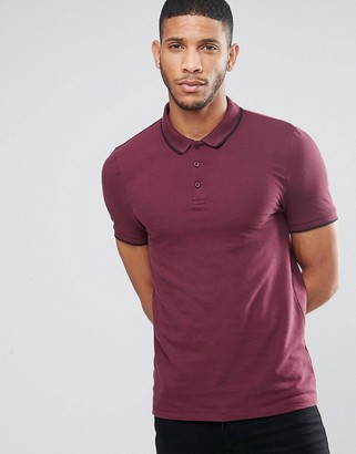 ASOS Muscle Pique Polo Shirt With Contrast Collar And Sleeve Tipping In Conker/Black