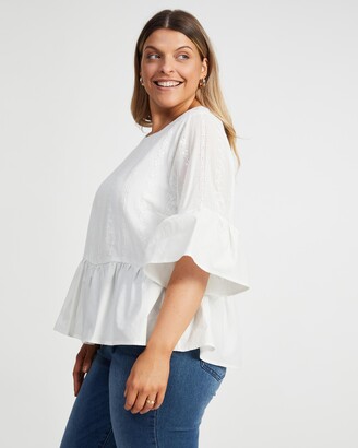 Atmos & Here Atmos&Here Curvy - Women's White Lace Tops - Phoebe Broiderie Blouse - Size 20 at The Iconic