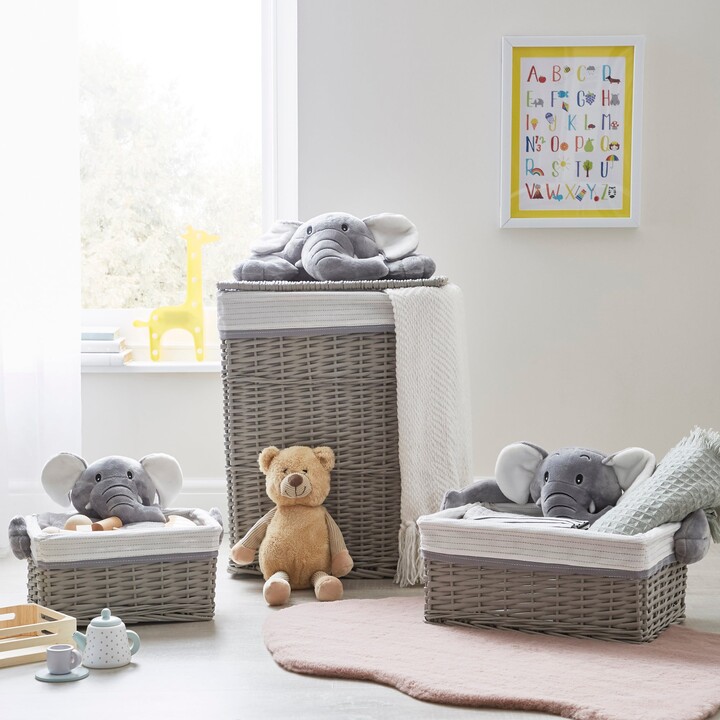 Dunelm Grey Plush Elephant Wicker Basket Grey - ShopStyle Kids Storage &  Shelving