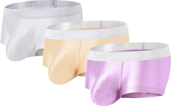 BIATWOWR Sexy Men's Underwear Bulge Enhancing Pouch Ice Silk Underpants ...