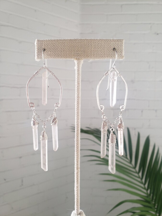 Etsy Boho Crystal Bridal Chandelier Earrings, Point Raw Quartz Gothic Earring