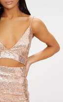 Thumbnail for your product : PrettyLittleThing Monochrome Stripe Sequin Strappy Plunge Extreme Split Bodycon Dress