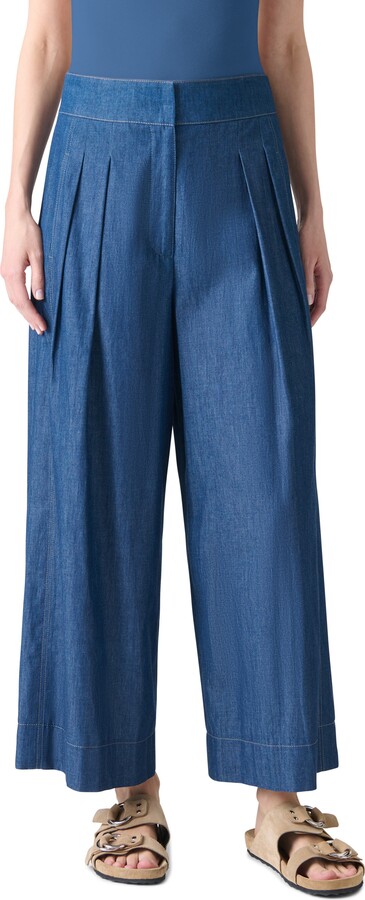 Akris Punto Federica Pleated Denim Crop Pants