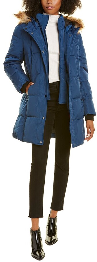 blue long puffer coat