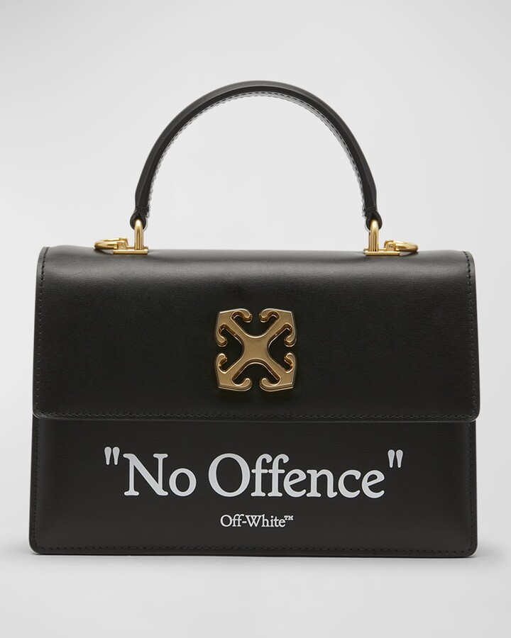 Off-White Jitney 2.8 Quote Leather Top Handle Bag Black White