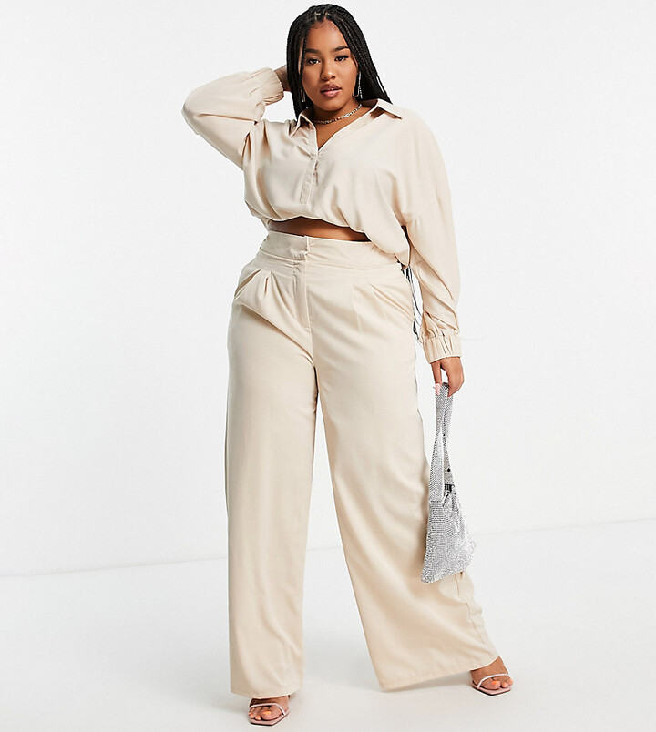 In The Style Plus wide leg trousers co ord in cream - ShopStyle