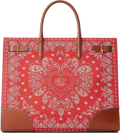 Ralph Lauren Print Canvas Large Devyn Tote Bag in Red