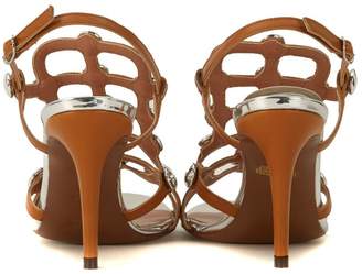 L'Autre Chose Sandy Ochre Leather Heeled Sandal With Silver Buttons
