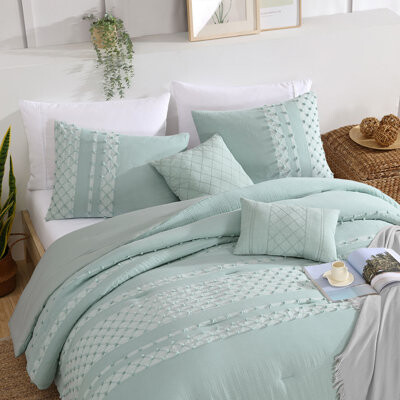 Swift Home Honeycomb Smocking Pom Pom Jacquard 3-Piece Cotton Comforter Set - 2 Decorative Pillows Included - All-Seasonal Warmth, Durable, Easy Care