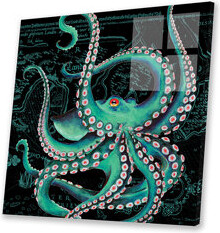 Dovecove Teal Octopus Dance Vintage Map Black by Seven Sirens Studios