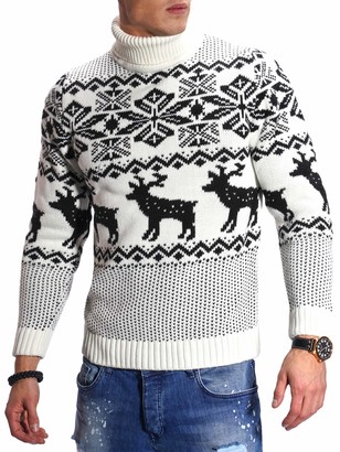 behype. Men's X-Mas Knitted Jumper with Turtleneck Christmas Norwegian  Jumper with Reindeer Turtleneck Sweatshirt 40-0194 - White - Medium -  ShopStyle