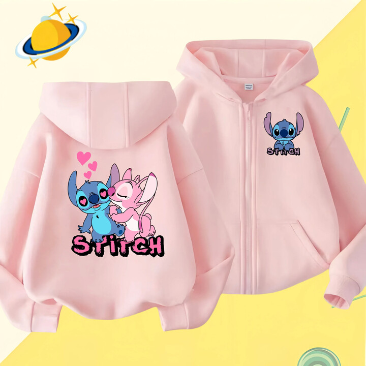 MINISO New Stitch Zipper Hoodies Girls Sweatshirt Autumn And Winter Long Sleeve Harajuku Pullovers Disney Stich Casual Hooded Tops