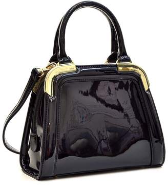 Dasein Small Patent Leather Satchel Mini Corner Gold Tone Handbags Womens Shoulder Bags