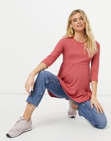 Thumbnail for your product : Mama Licious Mamalicious Maternity smock top with ruffle hem in pink