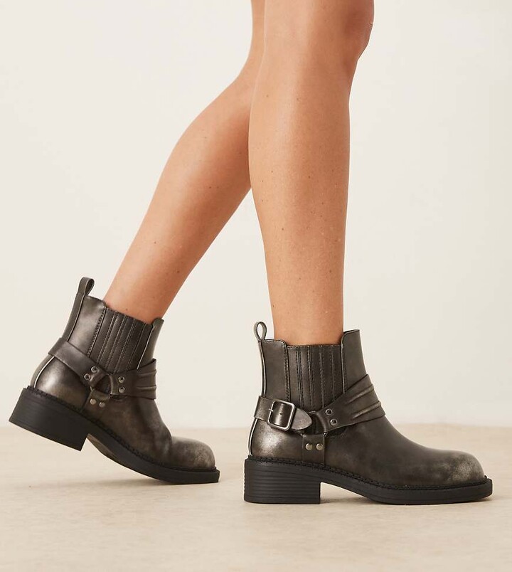 Glamorous Wide Fit harness low ankle boots in washed black