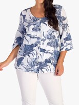 Thumbnail for your product : Chesca Tuck Detail Floral Print Linen Jacket, White/Denim