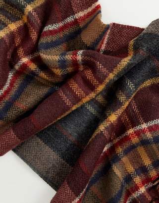 Moss Bros scarf in classic grey burgundy and camel check