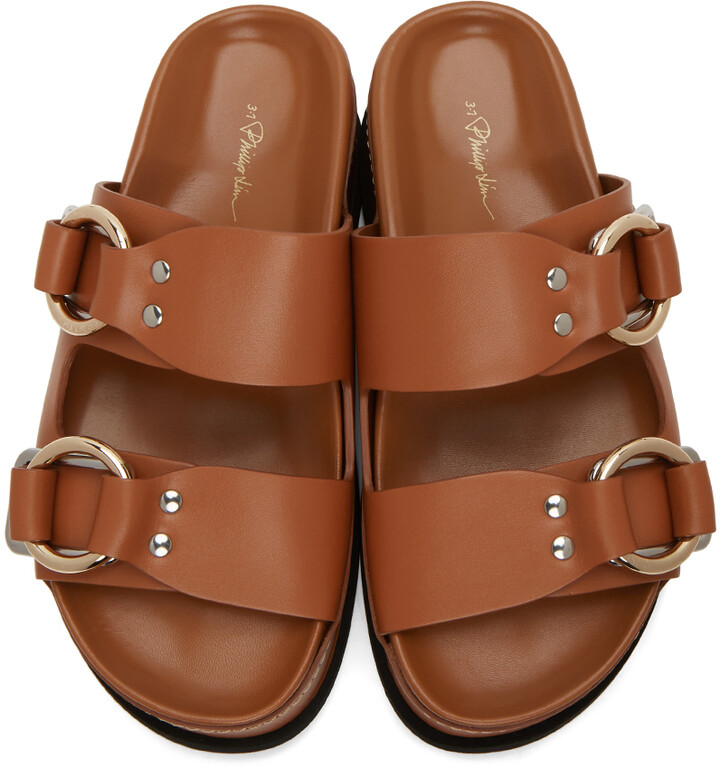 tan double buckle sandals