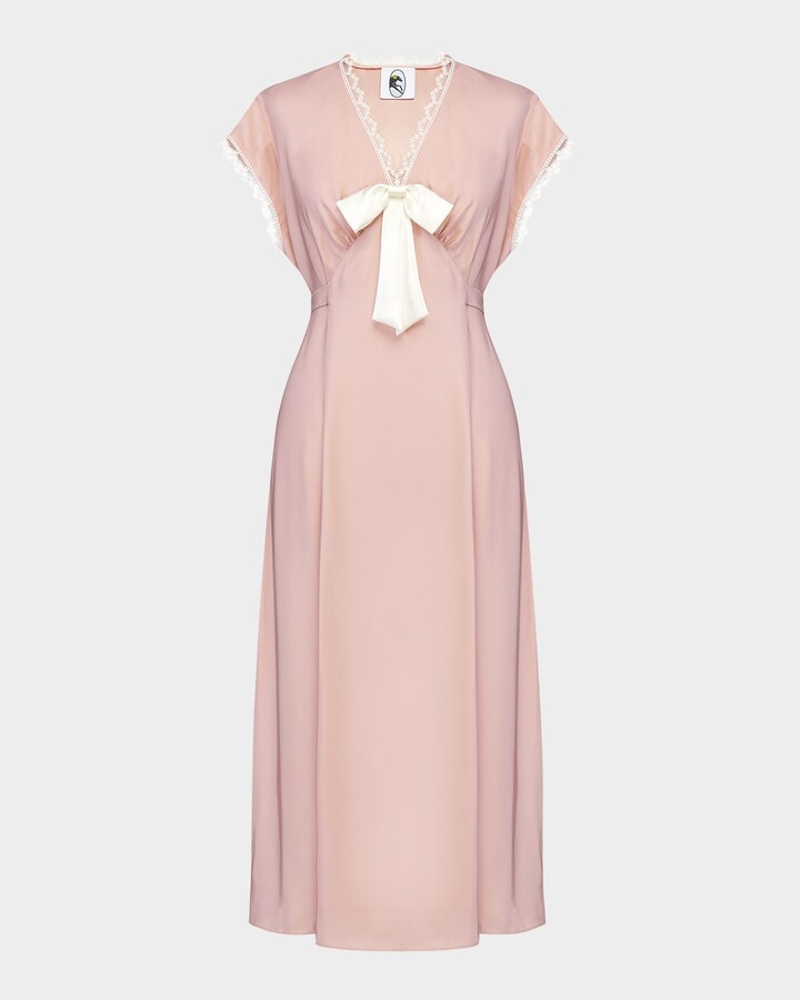 The Bow Lace-Trim Satin Midi Nightdress