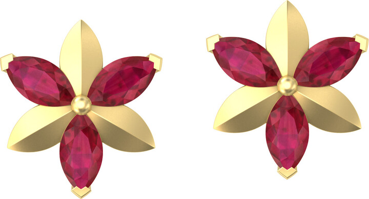 Artisan Gold / Pink 14K Yellow Gold Marquise Cut Ruby Stud Earrings