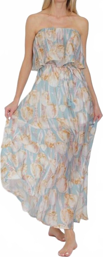 Celeste Bloom Off Shoulder Maxi Dress In Blue Multi