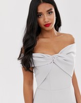 Thumbnail for your product : Jarlo Petite knot front bardot maxi dress in silver grey