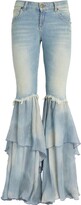 Ruffled Low-Rise Flared Jeans 