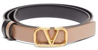 Valentino V Logo Skinny Leather Belt - Womens - Black