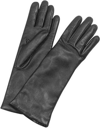 Forzieri Women's Cashmere Lined Black Italian Leather Long Gloves