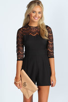 Thumbnail for your product : boohoo Delia Lace Sleeve Open Back Playsuit