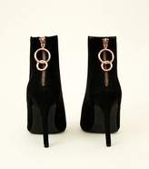 Thumbnail for your product : New Look Black Suedette Reverse Zip Peep Toe Stiletto Ankle Boot