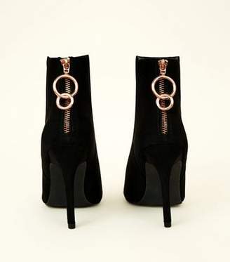 New Look Black Suedette Reverse Zip Peep Toe Stiletto Ankle Boot