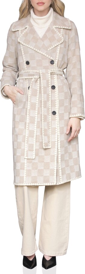 AVEC LES FILLES Wool Blend Checkered Blanket Stitch Coat