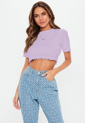 Missguided Petite Lilac Lettuce Hem Ribbed Crop Top - ShopStyle