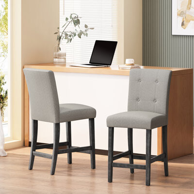 Red Barrel Studio Contemporary Fabric Button Tufted 26 Inch Counter Stools Set of 2 Beige