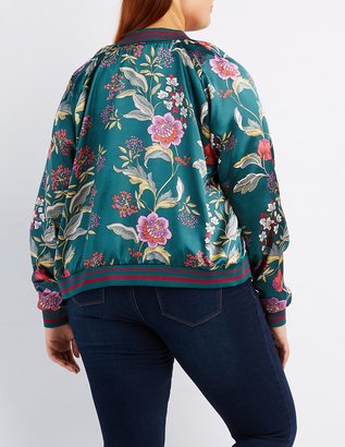 Charlotte Russe Plus Size Floral Satin Bomber Jacket
