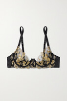 Thumbnail for your product : Coco de Mer Aria Metallic Embroidered Tulle And Satin Underwired Soft-cup Bra - Black