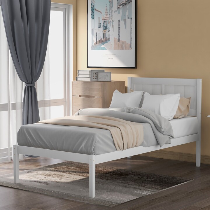 RASOO Pine Wood Platform Bed with Headboard and 10 Reinforced Slats