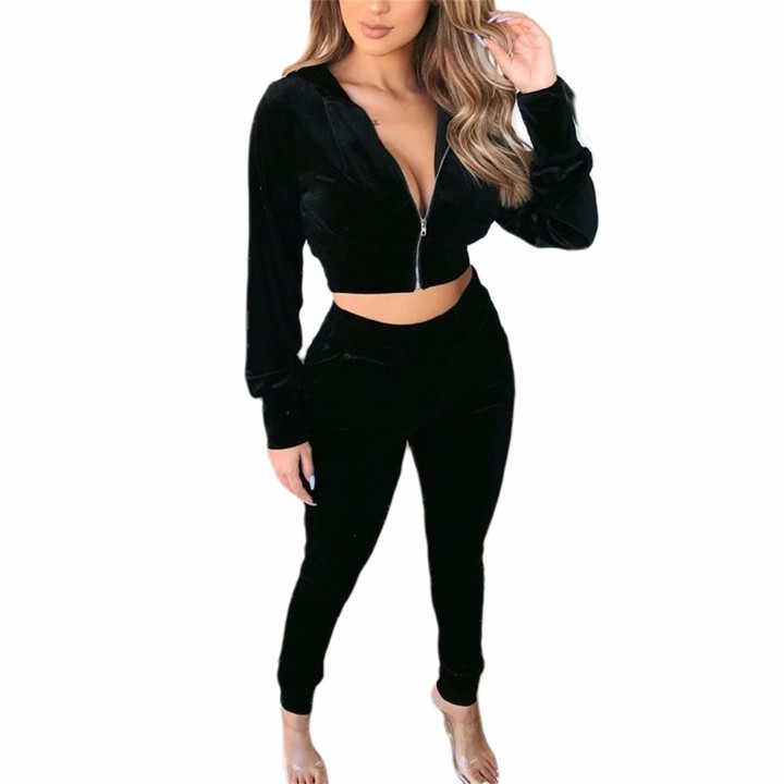 Cropped velvet tracksuit set Clearance