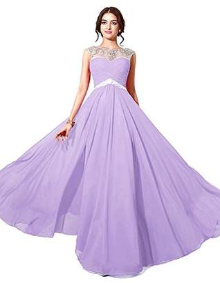 Sarahbridal Women's Chiffon Long Prom Dress Beaded Sequin Bridesmaid Gowns With Cap Sleeve FSD179
