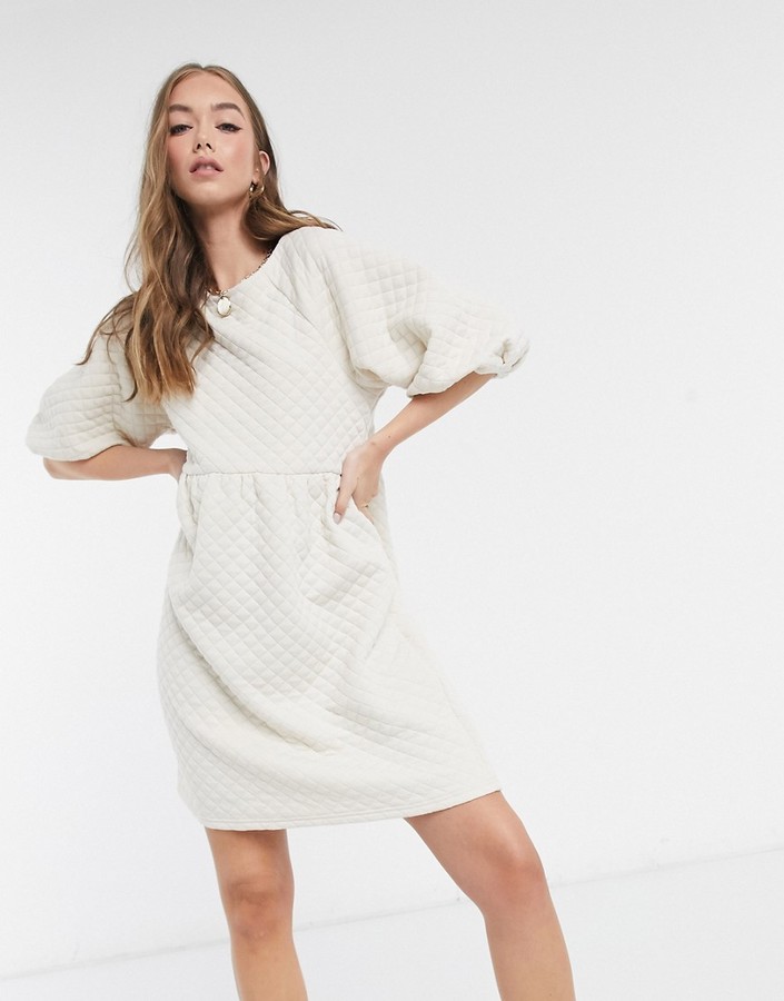 Moda quilted smock dress with sleeves in cream - ShopStyle