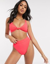 Thumbnail for your product : ASOS DESIGN mix and match rib knot front bikini top in red