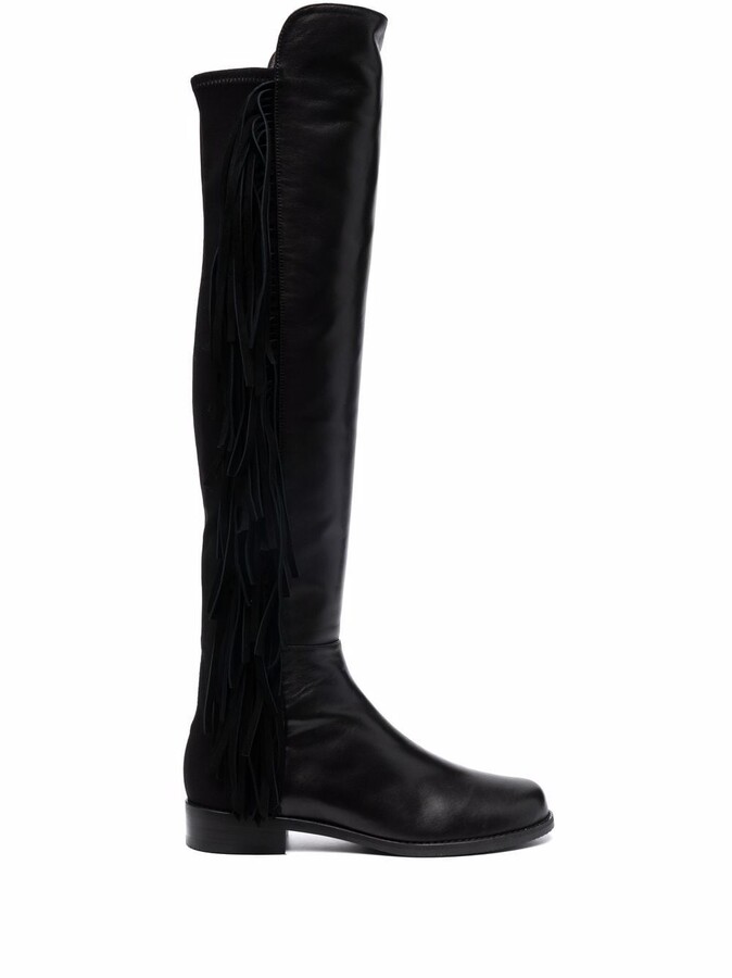 black leather fringe boots