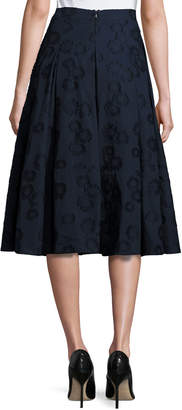 Co Floral Jacquard Box-Pleat Midi Skirt, Navy