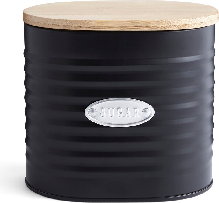 Dunelm Metal Sugar Canister with Badge Black Black ShopStyle Food