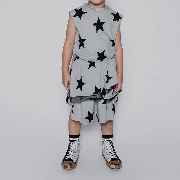 Nununu Girls Layered Star Dress In Ice Grey