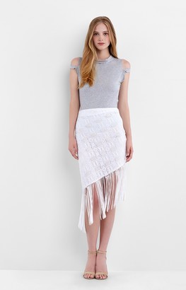 Nicole Miller Fringe Mola Asymmetric Skirt