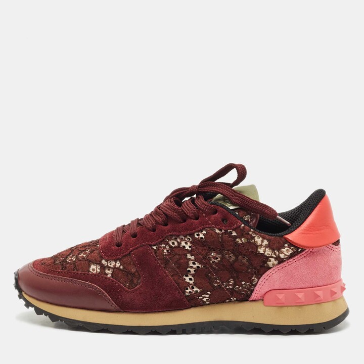 Valentino Multicolor Lace and Leather Rockrunner Sneakers Size 38