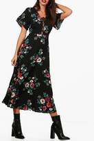 Thumbnail for your product : boohoo Folk Floral Lace Up Midi Dress
